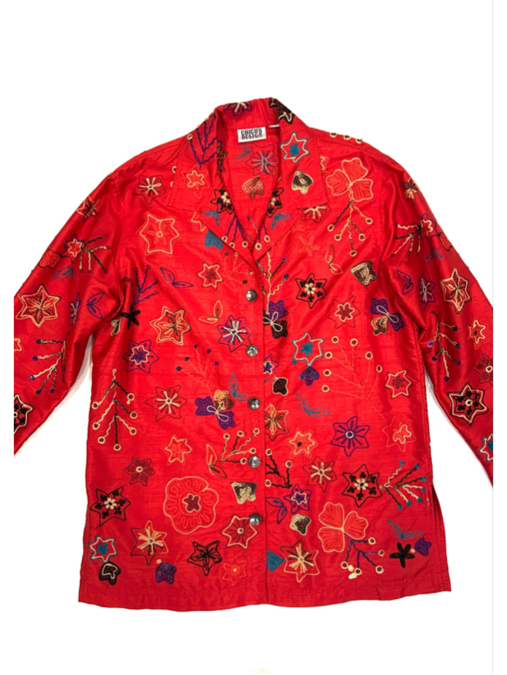 CHICO’S Silk Shantung Suzani Embroidered Blouse (Sz Chico’s 1 / US Med)